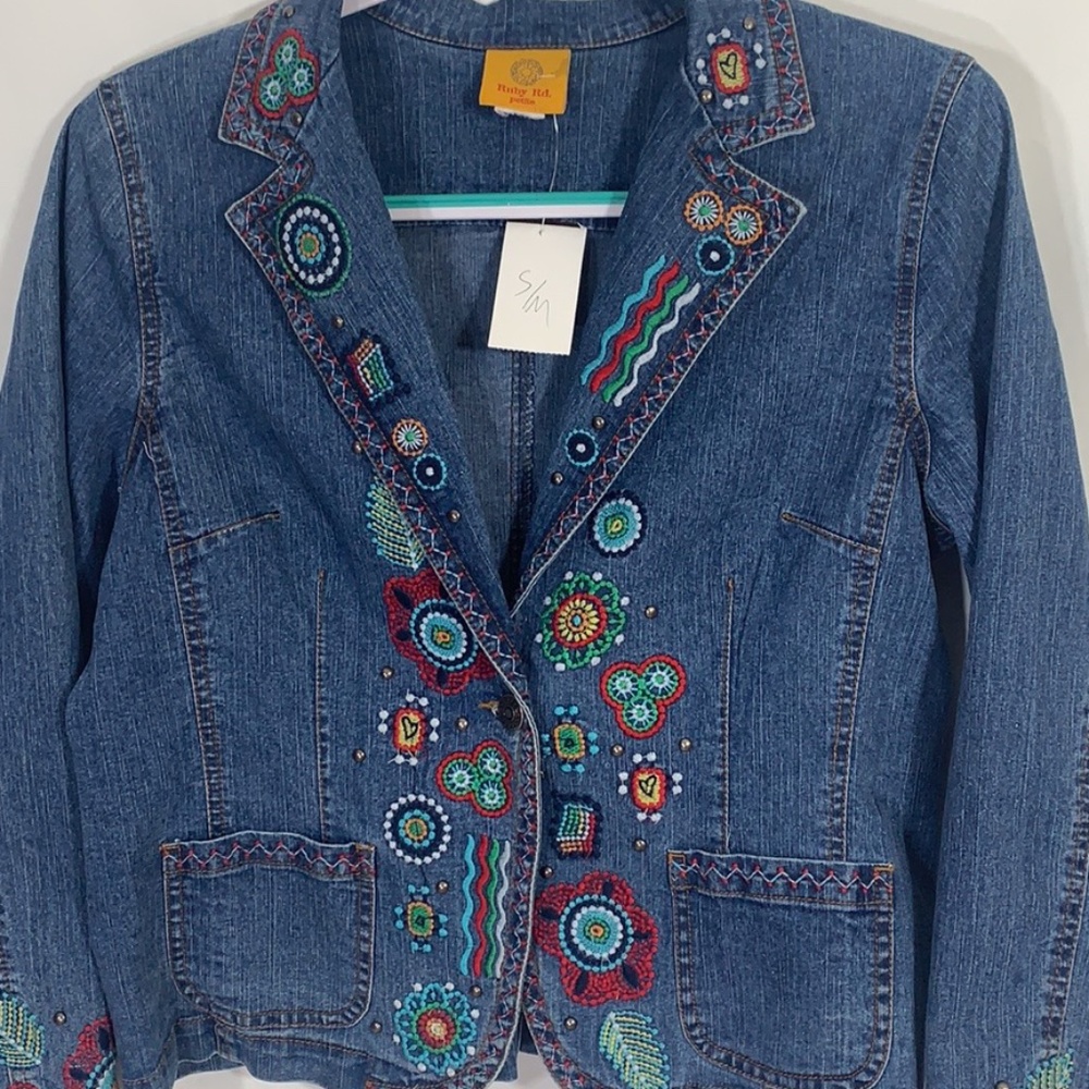 Ruby Rd. Jean Jacket Boho Embroidered Flowers - image 7